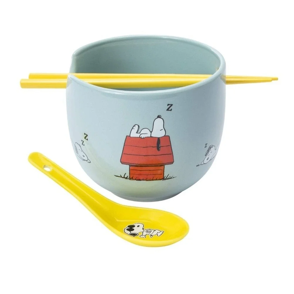 NEW! Peanuts Snoopy‎ Poses Ramen Bowl & Chopsticks & Spoon Bundle Set Of 4